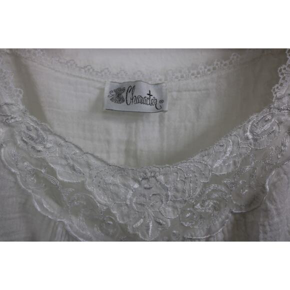 VTG 2 pc High Waisted Nightie Short Shorts & Top Pajama Lounge Set White Gauze L - Picture 10 of 16